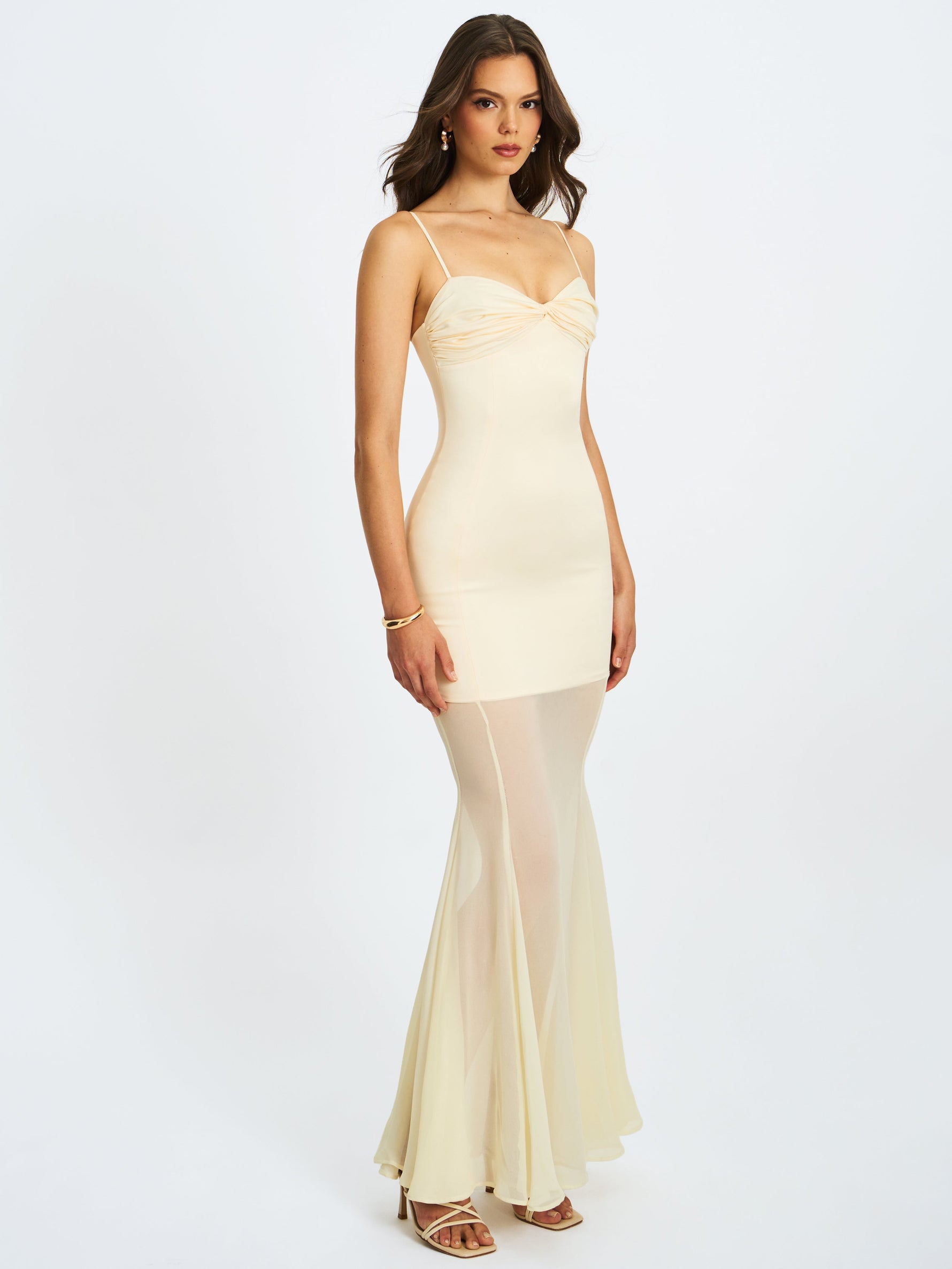 Zayne Butter Yellow Ruch Breast Chiffon Mermaid Maxi Dress