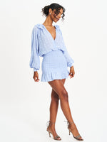 Zahari Blue Smock Bottom Balloon Sleeve Mini Dress