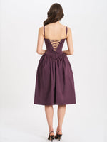 Oakleigh Blackberry Purple Cotton Lace-up Back Midi Dress Miss Circle