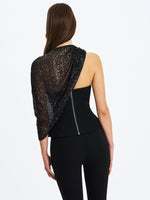 Quinette Black Peplum Top with Beaded Asymmetrical Cape Miss Circle