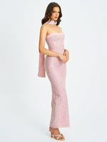 Raizel Pink Beaded Sequin Bodycon Gown with Scarf Miss Circle