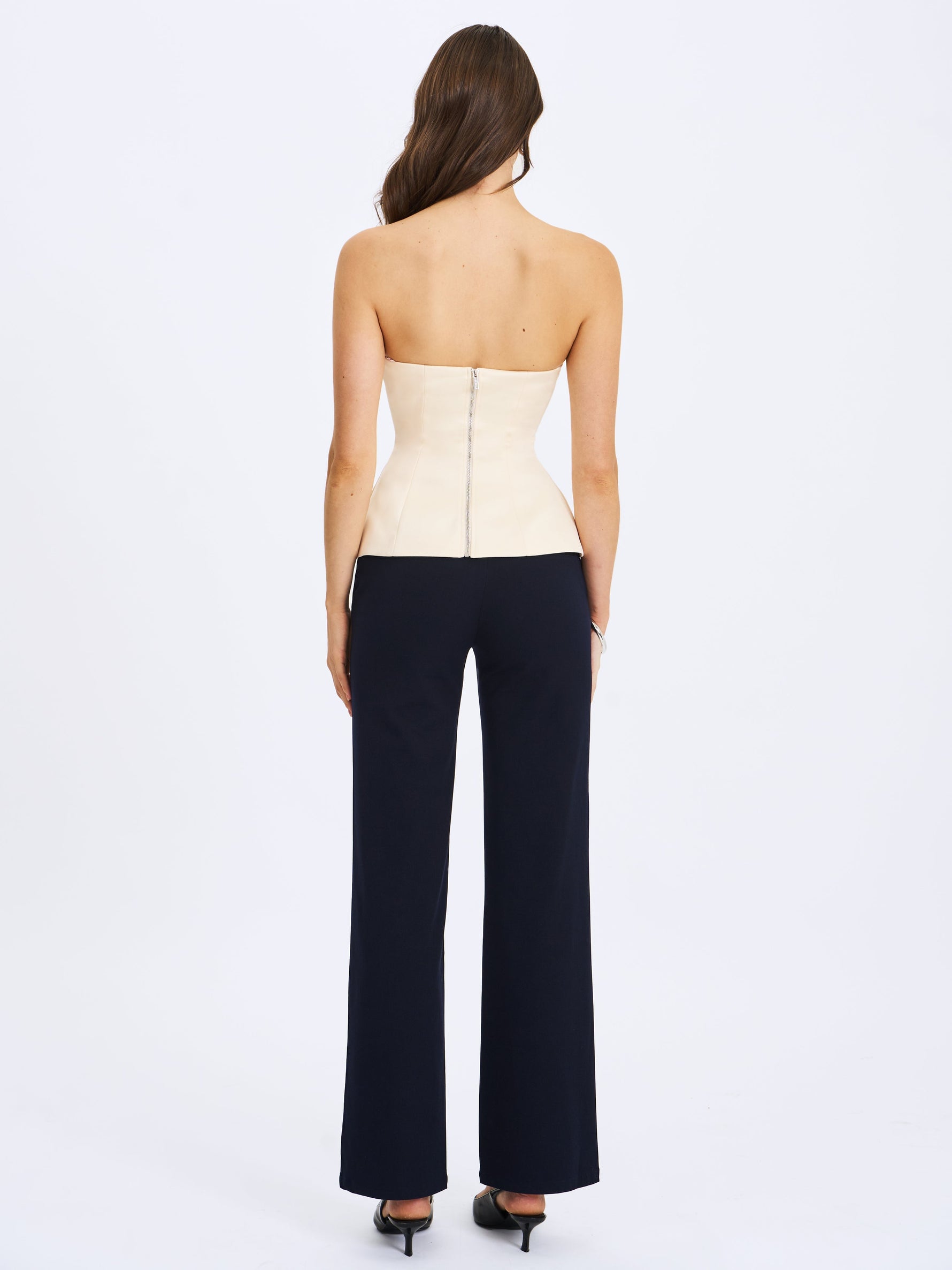 Yani Ivory Asymmetrical Lapel Sleeveless Peplum Top Miss Circle
