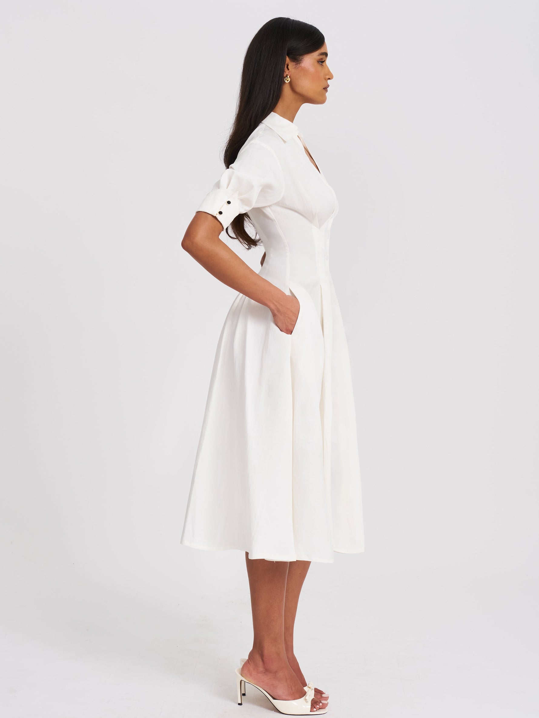 Palina Lyocell Pleated Midi Preppy Shirt Dress Miss Circle
