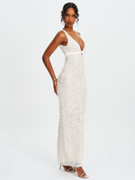 Adelaide White Beaded Sequin Net Bodycon Gown Miss Circle