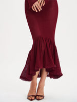 Kaedyn Burgundy Off Shoulder Long Sleeve Crochet Mermaid Maxi Dress Miss Circle