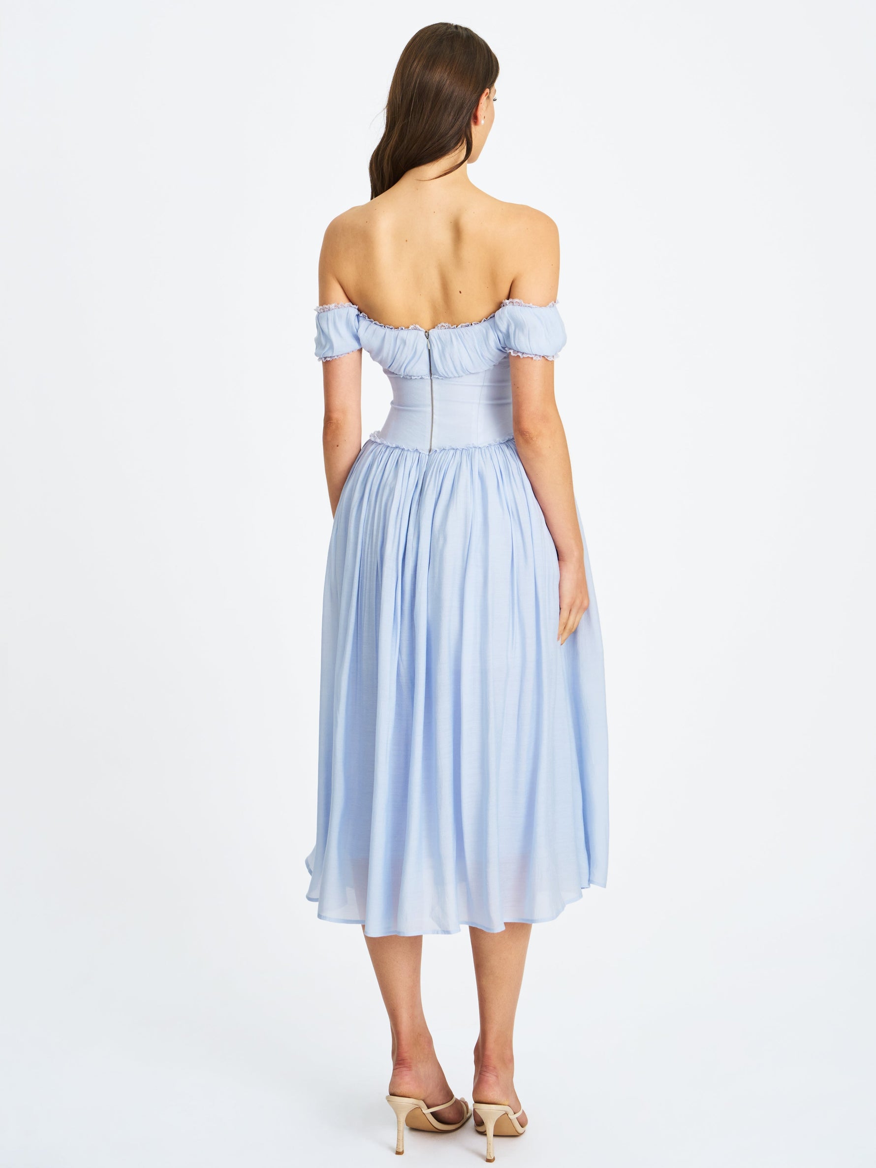 Xavy Baby Blue Off Shoulder Corset Midi Dress Miss Circle