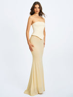 Adelina Butter Yellow Peplum Mermaid Gown with Lace-up Back Miss Circle