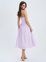 Jaclyn Lavender Lace Trim Cutout Seersucker Midi Dress