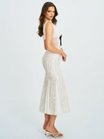 Paola White Peter Pan Collar Beaded Sequin Mermaid Midi Dress Miss Circle