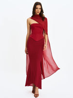 Giselle Crimson Peplum Mermaid Gown with Chiffon Scarf Miss Circle