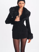 Hailee Black Single Breasted Wool Blend Mini Coat with Removable Fur Lapel Miss Circle