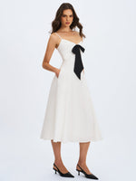 Corinne White Poplin Flared Midi Dress with Removable Bow Miss Circle