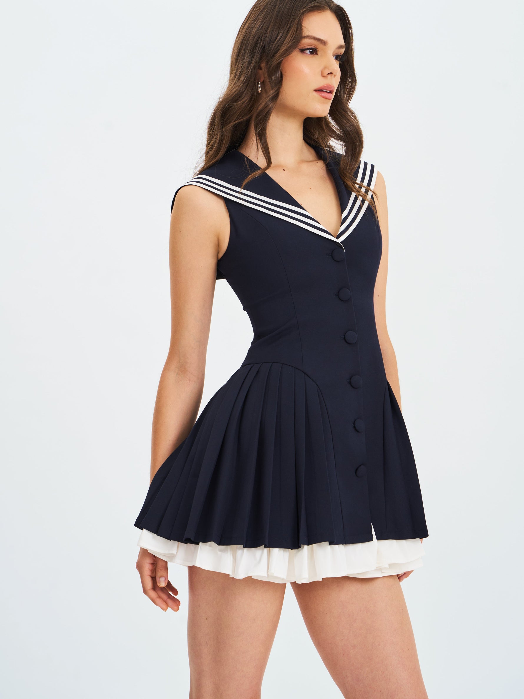 Calliope Navy Sailor Pleated Mini Dress Miss Circle