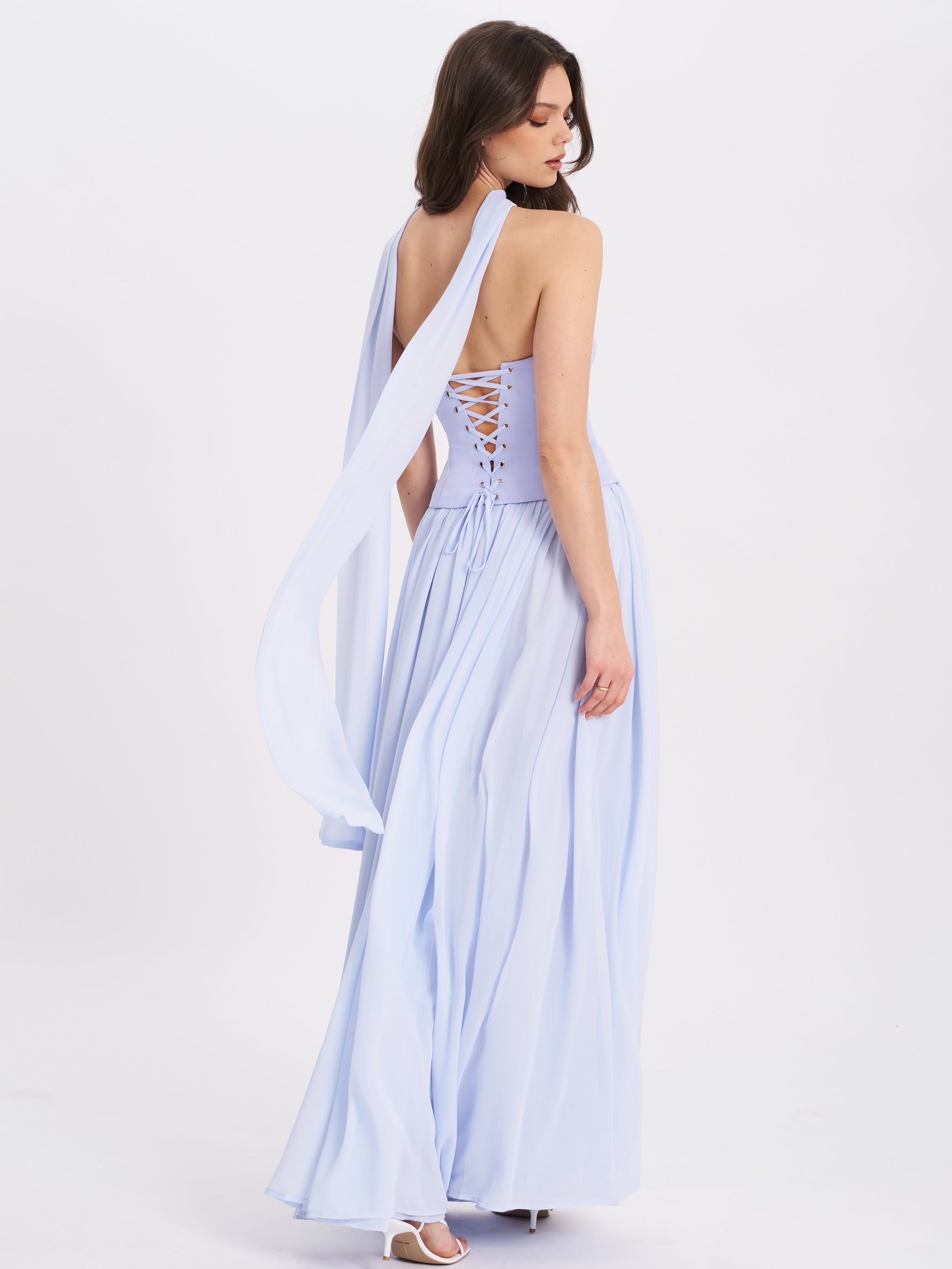 Qianna Baby Blue Peplum Drop Waist Chiffon Gown Miss Circle