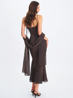 Yadira Brown Base Polka Dot Chiffon Maxi Dress Miss Circle