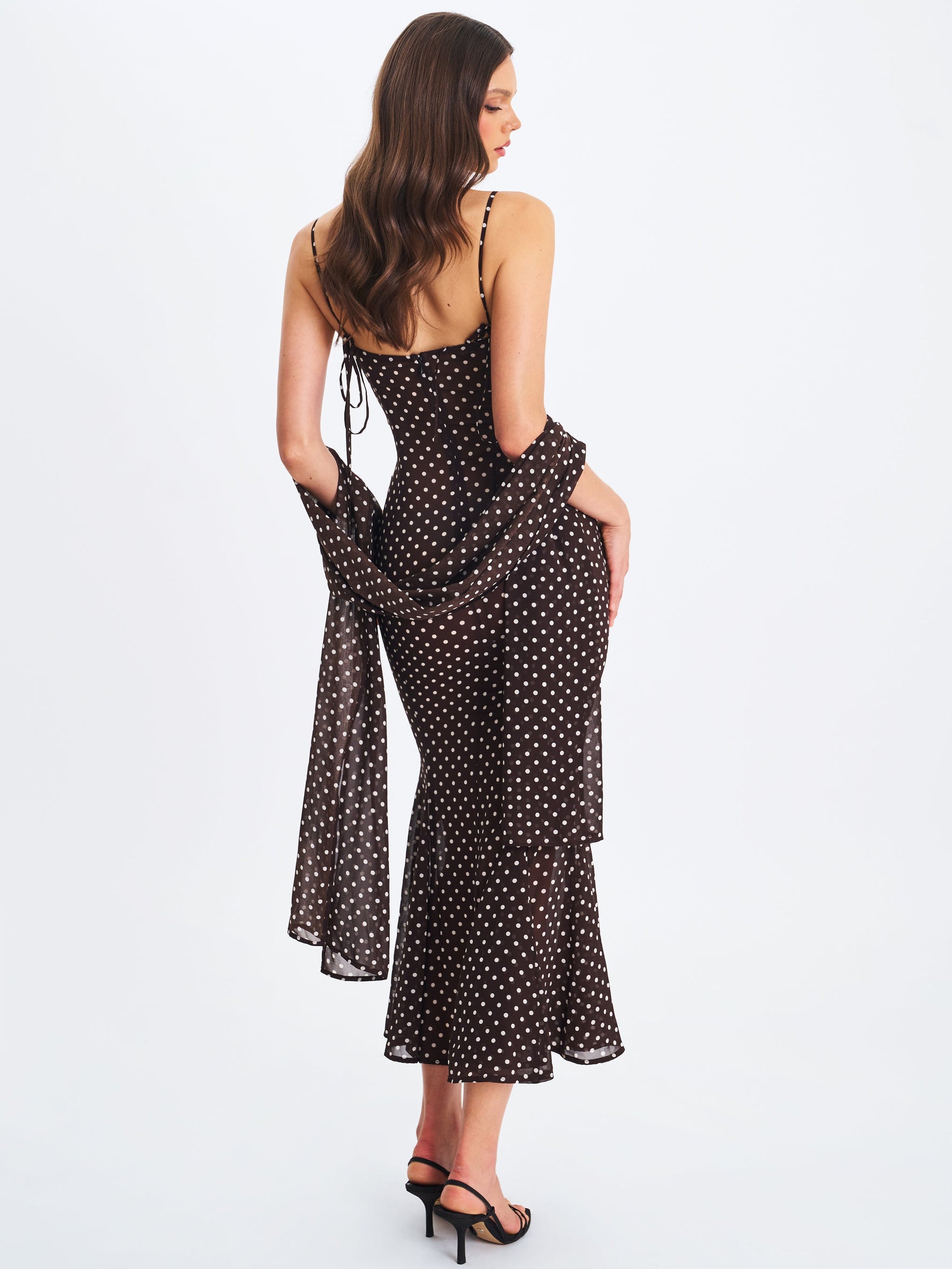 Yadira Brown Base Polka Dot Chiffon Maxi Dress Miss Circle