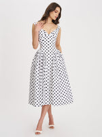 Rahma Polka Dot Drop Waist Midi Cotton Poplin Dress Miss Circle