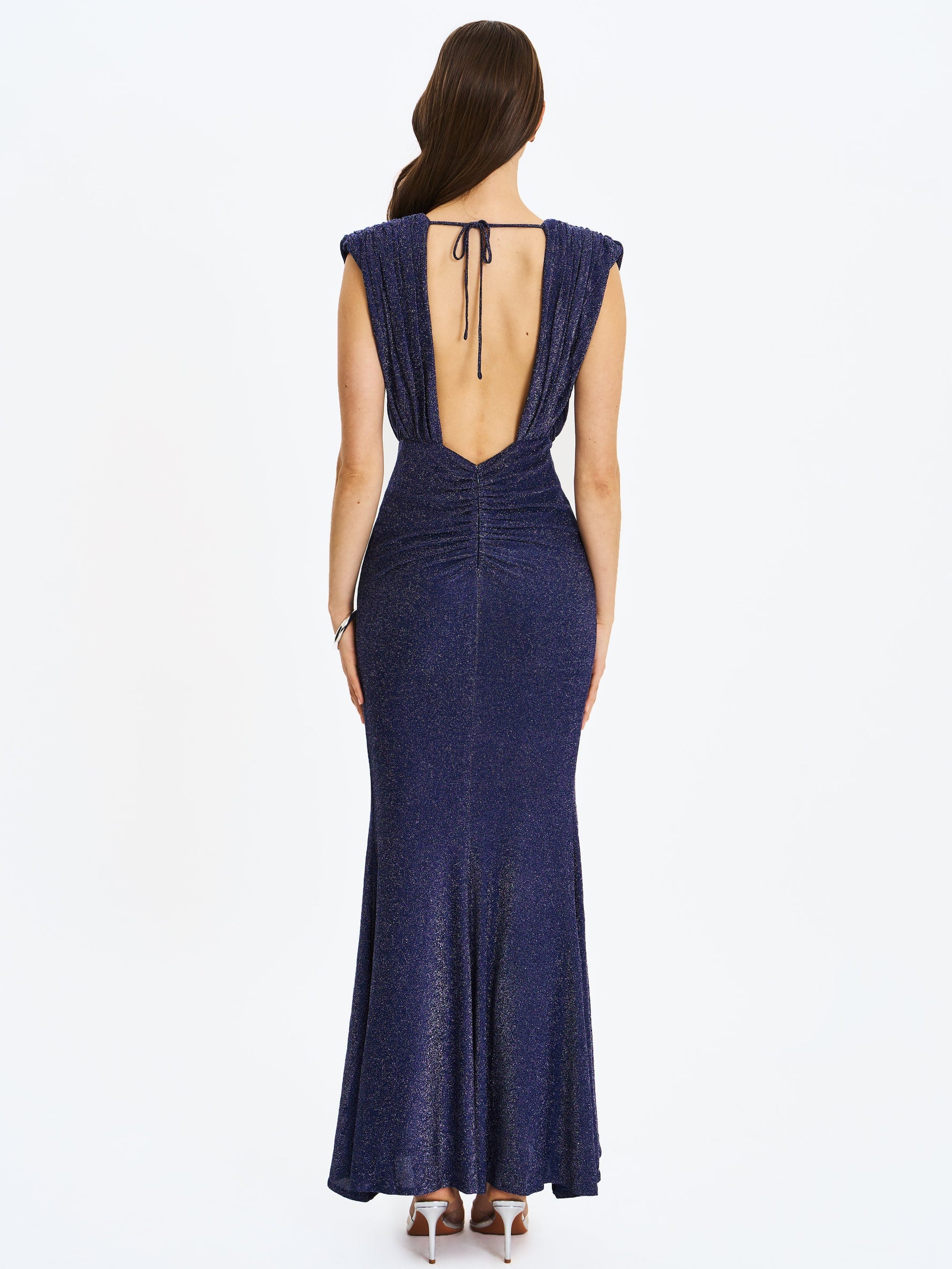 Terri Navy Sparkle Plunging Backless Maxi Dress Miss Circle