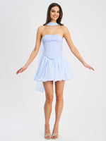 Valentina Baby Blue Boned Curve Edge Peplum Mini Dress