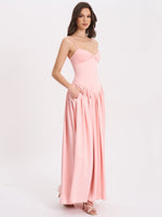 Najwa Baby Pink Ruched Breast Drop Waist Maxi Dress Miss Circle