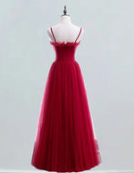 Girls' Elegant Red Tulle Ball Gown | Spaghetti Strap Pleated Quinceanera Dress