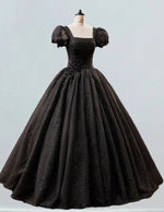 Women's Elegant Black Prom Dress Puff Sleeves Square Neckline Evening Gown