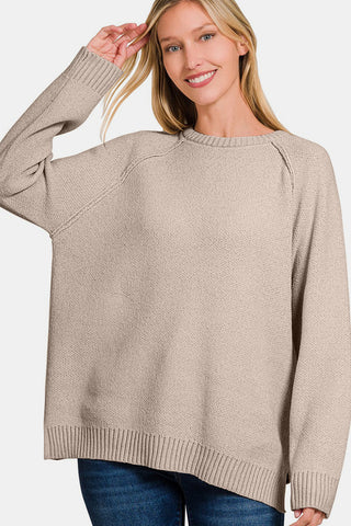 Zenana Side Slit Raglan Sleeve Sweater - By Baano
