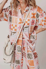 Printed Collared Neck Shirt and Wide Leg Pants Set - By Baano