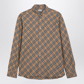 Beige Button-down Shirt With Check Pattern - By Baano