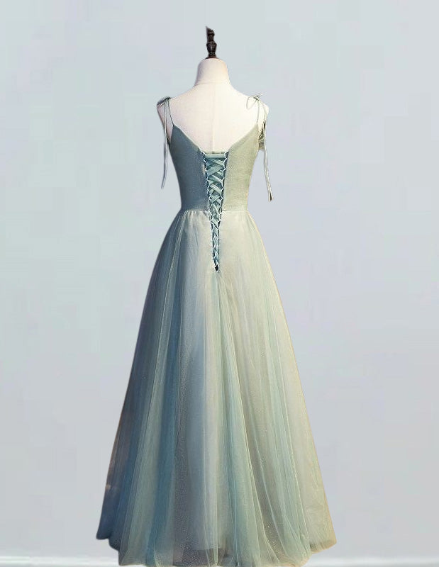 Mint Green Beaded V-Neck Tulle Prom Dress | Girls' Formal Evening Gown