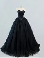 Black strapless tulle chapel train ball gown princess wedding bridal dress fairy a line prom dress