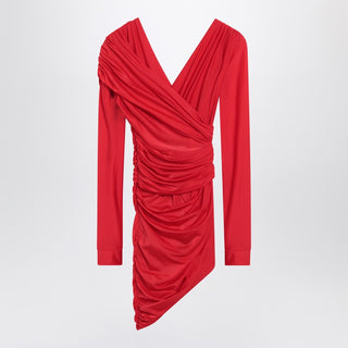 Draped Mini Dress In Red Jersey - By Baano