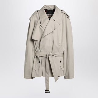 Beige Cropped Trench Coat In Cotton Twill - By Baano