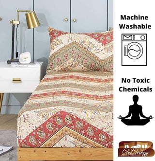 DaDa Bedding Botanical Cranberry Sage Chevron Floral Fitted Bed Sheet w/ Pillow Cases (JHW-924-Fitted)