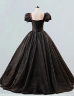 Women's Elegant Black Prom Dress Puff Sleeves Square Neckline Evening Gown