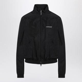 Black Bomber Jacket With Zip And Logo