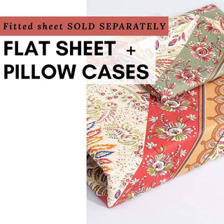 DaDa Bedding Botanical Cranberry Sage Chevron Floral Flat Bed Sheet w/ Pillowcases (JHW-924-Flat)