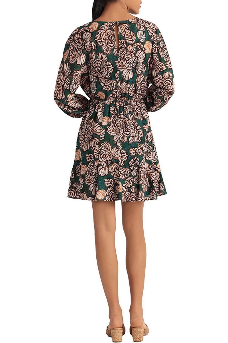 Donna Morgan Crew Neck 3/4 Sleeve Tie Waist Floral Print Keyhole Back Polyester Dress - Glamourous Grace