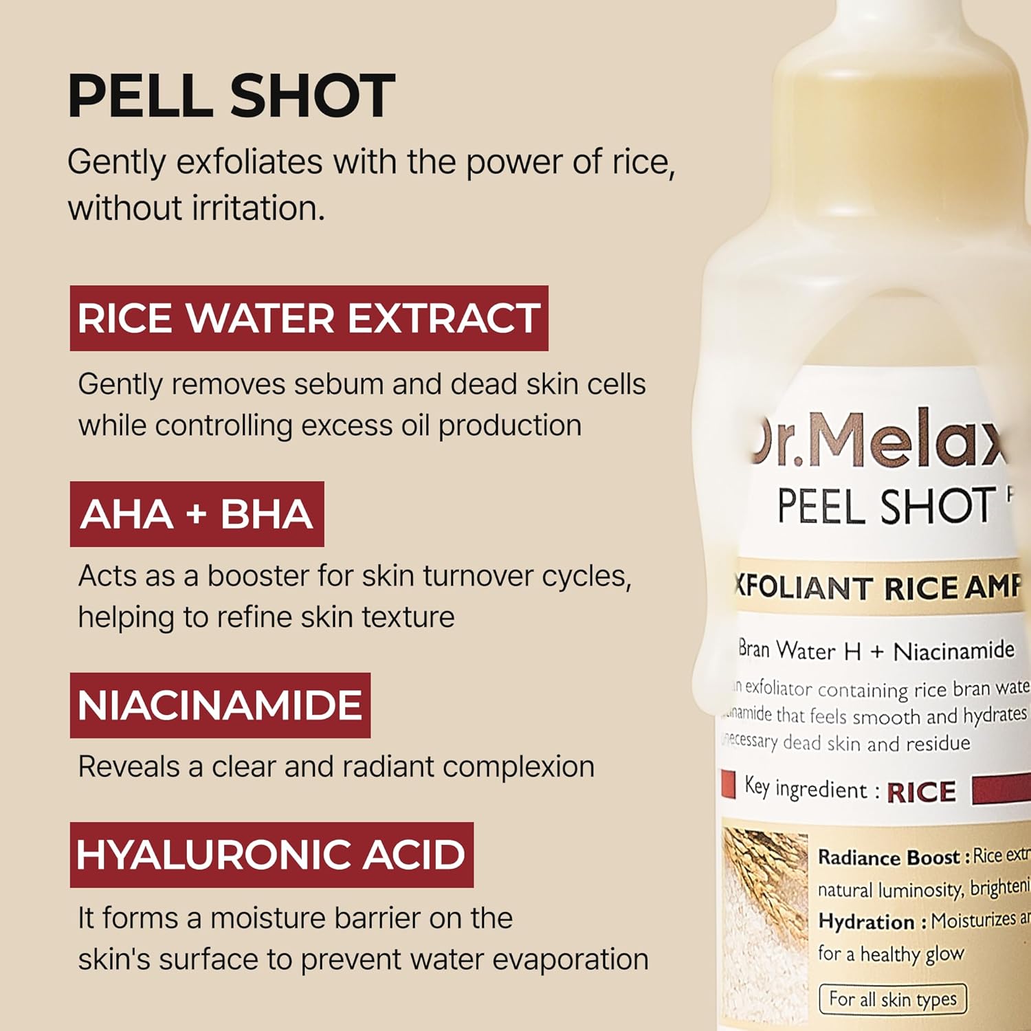 Dr. Melaxin Peel Shot Exfoliant Rice Ampoule - By Baano