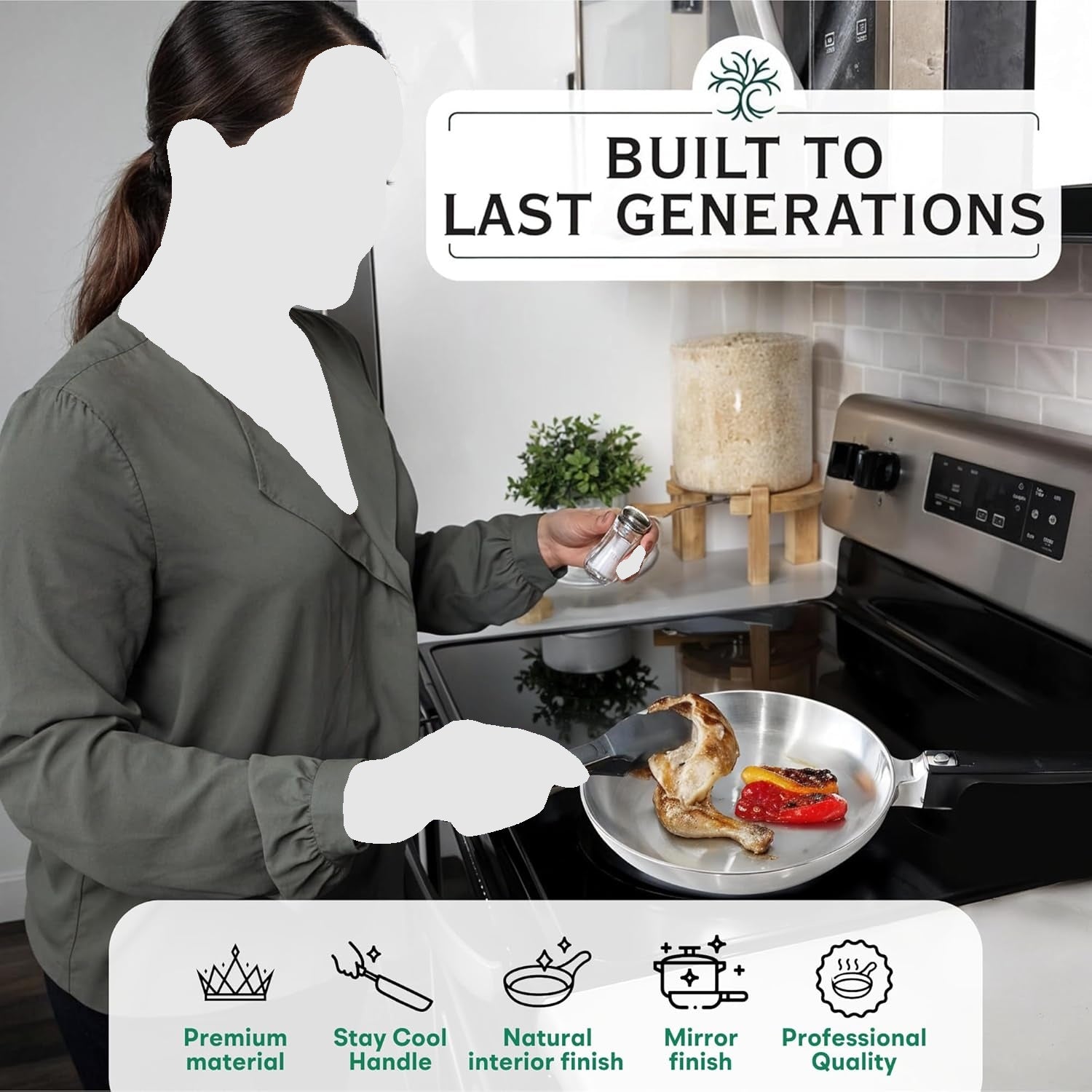 11-Inch Chef Skillet – Quick & Even Heat Distribution – Lightweight Cast Aluminum Frying Pan - By Baano