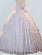 Drop sleeve tulle ball gown,fairy lace prom dress