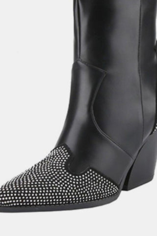 Weeboo Chunky Heel Rhinestone Decor Western Boots - By Baano