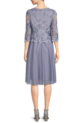 Alex Evenings boat neck 3/4 sleeve floral embroidered bodice stretch mesh dress - By Baano