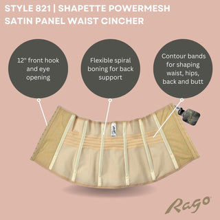 Style 821 | Shapette Powermesh Satin Panel Waist Cincher Rago Shapewear