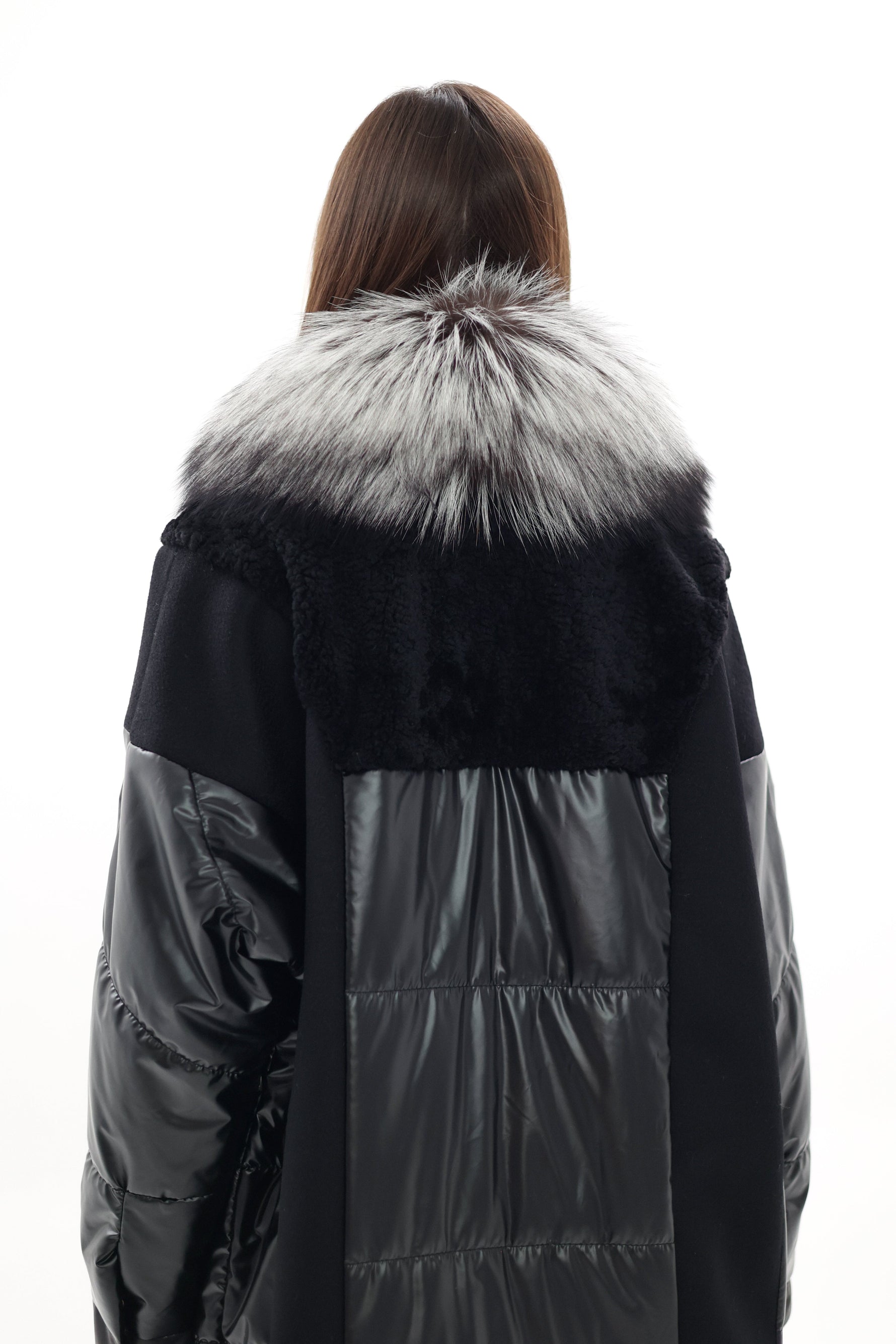 Genuine Silver Fox Fur Italian Cashmere Wool Freudenberg Comfortemp® Coat
