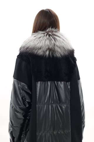 Genuine Silver Fox Fur Italian Cashmere Wool Freudenberg Comfortemp® Coat