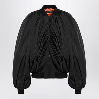 Draped Black Bomber Jacket In Technical Micro-faille - By Baano