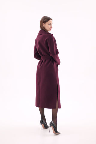 Cambridge Comfort Wraparound Wool Cashmere Coat in Royal Burgundy