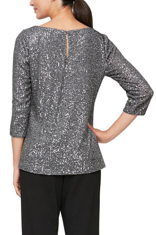 Alex Evenings 3/4 Sleeve Scoop Neck Sequin Tunic Blouse ( Plus Size ) - By Baano