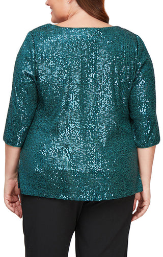 Alex Evenings 3/4 Sleeve Scoop Neck Sequin Tunic Blouse ( Plus Size ) - By Baano